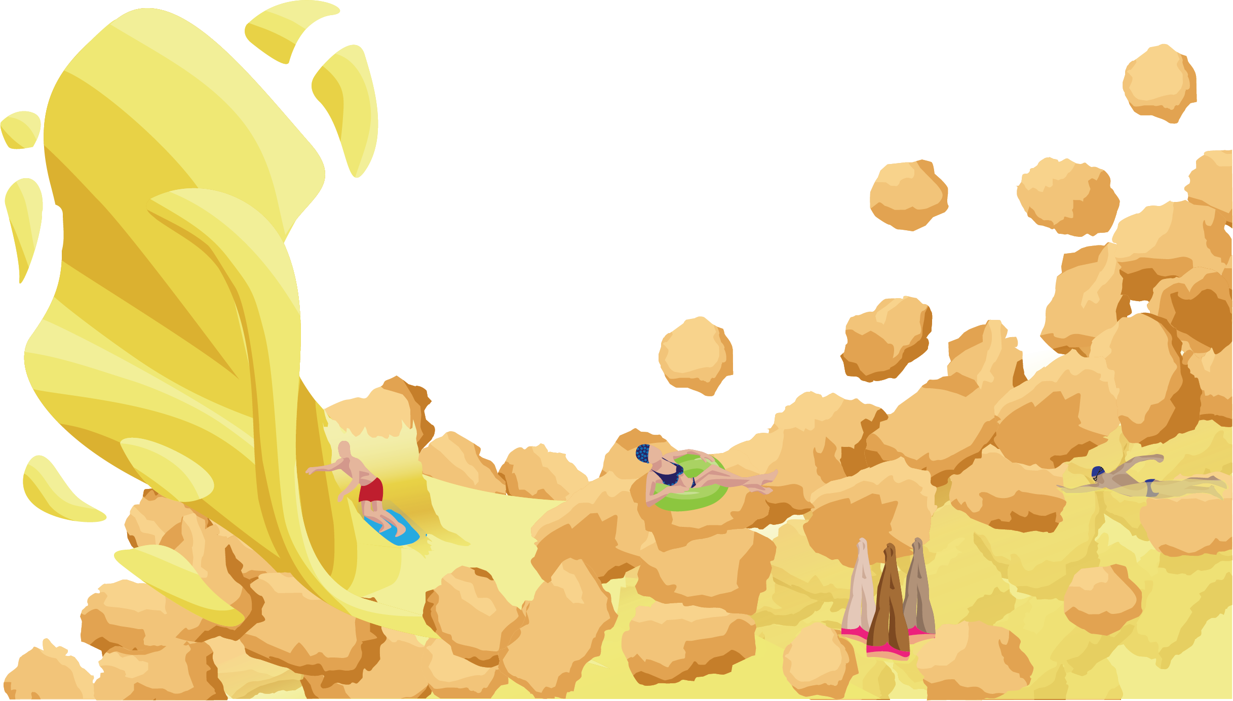 Drawn in Illustrator and inspired by a high school painting of miniature swimmers in a donut window which I wasn't quite satisfied with to share here, this much better wave of oil with the delicious tater tots served in my dorm cafe and tiny swimmers were designed for wide format digital printing labels, adhered to a transparent clipboard for submission